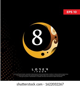 luxury initial number 8 crescent moon logo. modern icon, template design