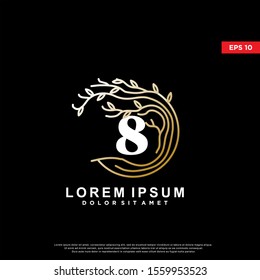 luxury initial number 8 rooted tree logo. modern icon, template design