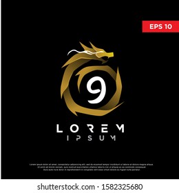 luxury initial number 9 dragon logo. modern icon, template design
