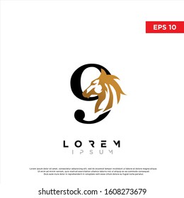 luxury initial number 9 horse logo. modern icon, template design