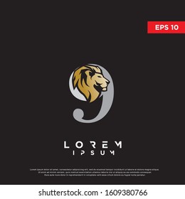 luxury initial number 9 lion logo. modern icon, template design