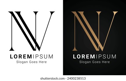 Logo-Design des ersten Logos von Luxury Initial NV oder VN Monogram