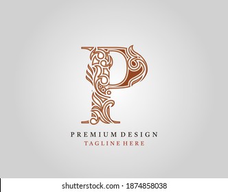 Luxury Initial P Letter logo icon, Elegant floral ornament monogram design vector.