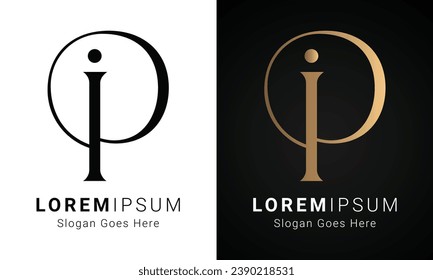 Logo-Design des ersten Luxus-PI- oder IP-Monogram-Textbriefs