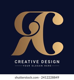 Luxury Initial RC or CR Monogram Text Letter Logo Design