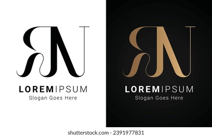 Luxury Initial RN or NR Monogram Text Letter Logo Design