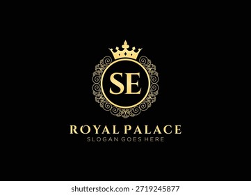 Luxo inicial se modelo de design de logotipo palácio real. Logotipo real heráldico emblema vetor elegante ilustração artwork