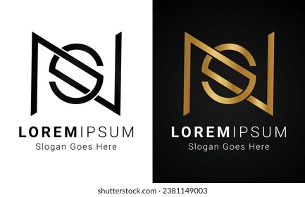 Diseño del logotipo de la carta de texto inicial SN o NS de lujo