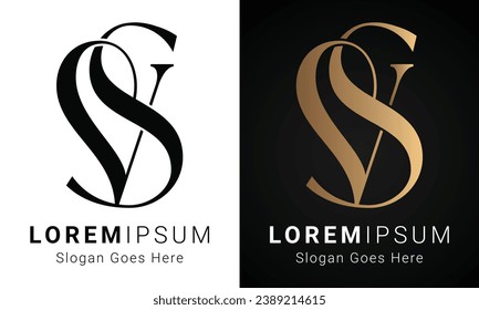 Luxury Initial SV or VS Monogram Text Letter Logo Design