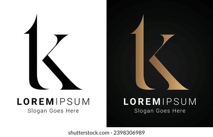 Luxury Initial TK or KT Monogram Text Letter Logo Design