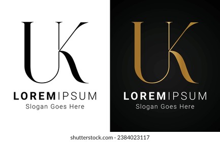 Luxury Initial UK or KU Monogram Text Letter Logo Design