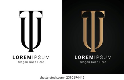 Luxury Initial UT or TU Monogram Text Letter Logo Design