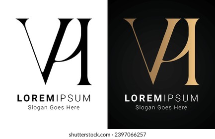 Logo-Design für den ersten VH- oder HV-Monogram-Textbrief von Luxury