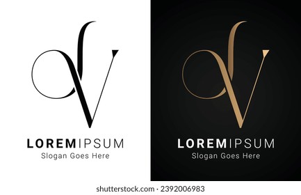 Luxury Initial VJ or JV Monogram Text Letter Logo Design