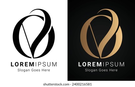 Luxury Initial VO or OV Monogram Text Letter Logo Design