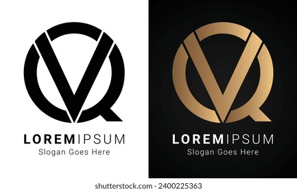 Luxury Initial VQ or QV Monogram Text Letter Logo Design