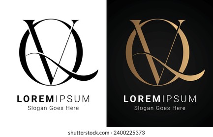 Luxury Initial VQ or QV Monogram Text Letter Logo Design