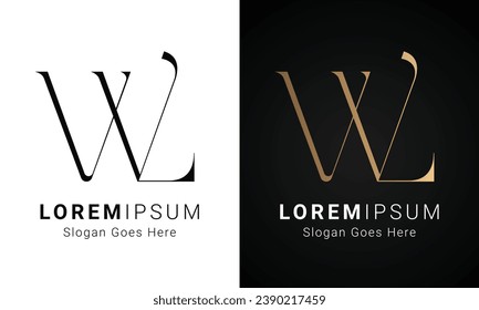 Luxury Initial WL or LW Monogram Text Letter Logo Design