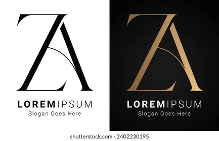 Luxury Initial ZA or AZ Monogram Text Letter Logo Design