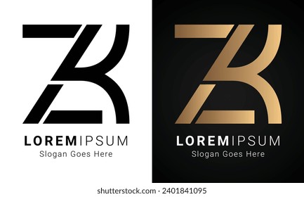 Luxury Initial ZK or KZ Monogram Text Letter Logo Design