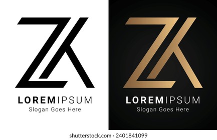 Luxury Initial ZK or KZ Monogram Text Letter Logo Design