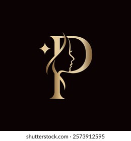 Luxury Initials P with Woman Beauty Logo Design