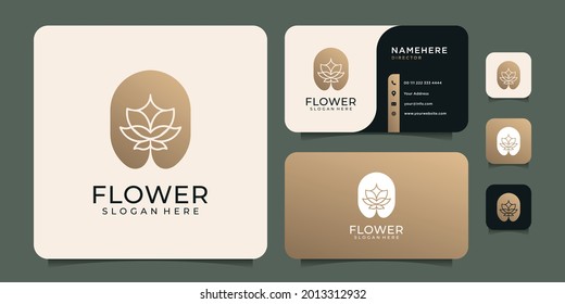 Luxury inspirational gradient shape flower logo with business card design. Logo can be used for icon, brand, identity, symbol, elements, and elegant