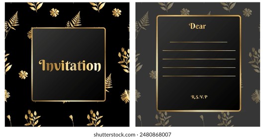 Luxury invitation card in art deco style. Invitation template in gold. Vector graphics.
