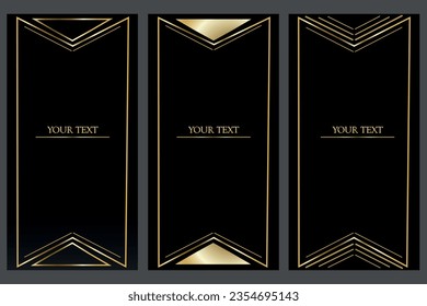 Luxury invitation card background. Golden elegant geometric shape, golden lines with gradient on black background. Premium illustration design for grand opening, card,party invitation, wedding .Vector