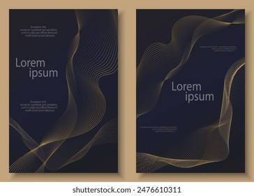 Luxury invitation card background set. Abstract Golden geometric shape, gold line gradient on dark background. Premium design for gala card, grand opening, party invitation, layout, templates.