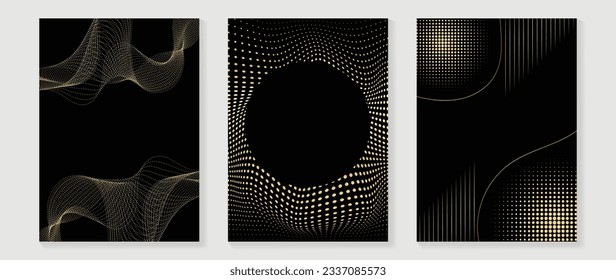 Luxury invitation card background vector. Golden line elegant, halftone, dot on dark background. Premium design illustration for gala card, grand opening, party invitation, wedding.