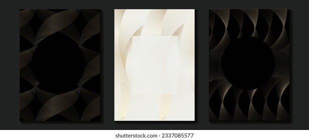 Luxury invitation card background vector. Golden curve elegant, gold lines gradient on dark and light background. Premium design illustration for gala card, grand opening, party invitation, wedding.