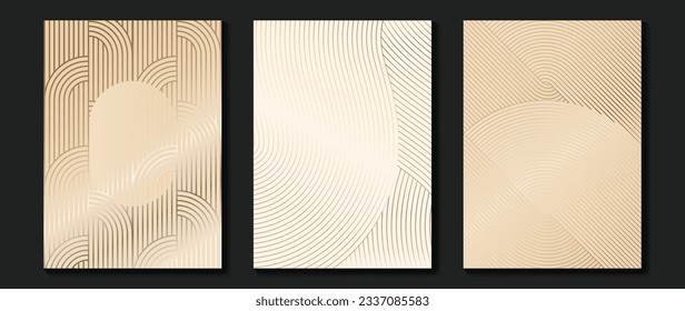 Luxury invitation card background vector. Golden curve elegant, gold lines gradient on light color background. Premium design illustration for gala card, grand opening, party invitation, wedding.