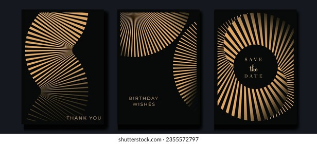 Luxury invitation card background vector. Golden curve elegant, gold line gradient on dark color background. Premium design illustration for gala card, grand opening, party invitation, wedding.