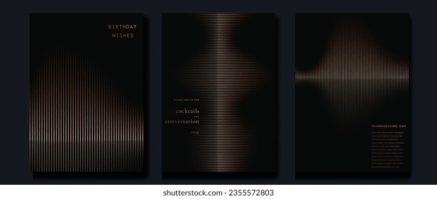 Luxury invitation card background vector. Golden curve elegant, gold line gradient on dark color background. Premium design illustration for gala card, grand opening, party invitation, wedding.