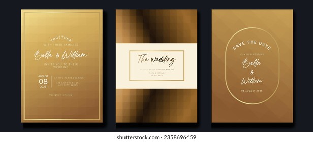Vector de fondo de tarjeta de invitación de lujo. Curva dorada elegante, gradiente de líneas doradas sobre fondo de color claro. Ilustración de diseño premium para tarjeta de gala, gran abertura, invitación a fiesta, boda.