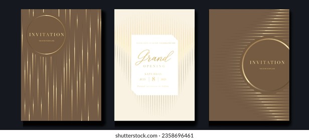 Luxury invitation card background vector. Golden curve elegant, gold lines gradient on light color background. Premium design illustration for gala card, grand opening, party invitation, wedding.