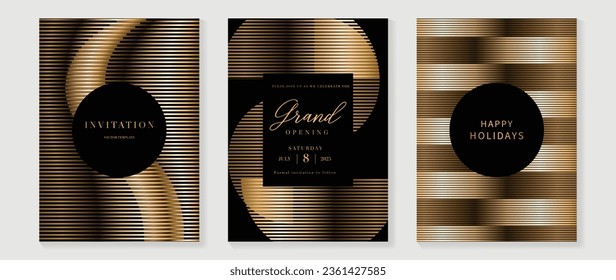 Luxury invitation card background vector. Golden curve elegant, gold line gradient on dark color background. Premium design illustration for gala card, grand opening, party invitation, wedding.