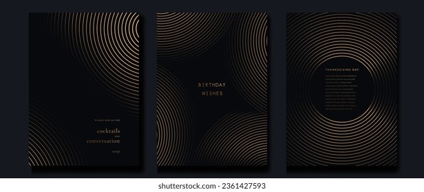 Luxury invitation card background vector. Golden curve elegant, gold line gradient on dark color background. Premium design illustration for gala card, grand opening, party invitation, wedding.