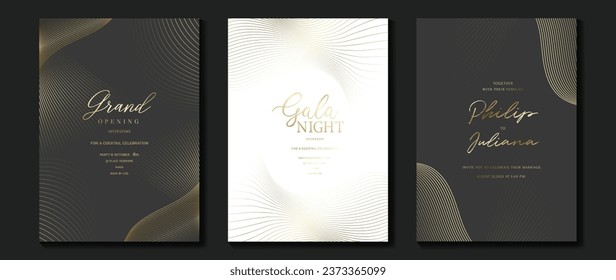 Luxury invitation card background vector. Golden elegant geometric pattern, gold line on dark and light background. Premium design illustration for wedding and vip cover template, grand opening, gala.