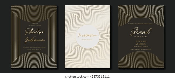 Luxury invitation card background vector. Golden elegant geometric pattern, gold line on dark and light background. Premium design illustration for wedding and vip cover template, grand opening, gala.