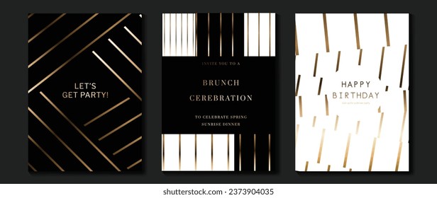 Luxury invitation card background vector. Golden elegant geometric shape, gold lines gradient on dark and light background. Premium design illustration for gala card, grand opening, party invitation.