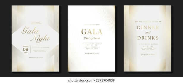 Luxuriöse Einladungskarte, Hintergrund, Vektorgrafik. Golden elegante geometrische Form, goldene Linien Farbverlauf auf hellem Hintergrund. Premium Design-Illustration für Galakarte, große Öffnung, Hochzeit, Partyeinladung.