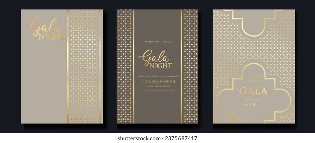 Luxury invitation card background vector. Golden elegant geometric shape, gold line gradient, sparkle on light background. Premium design illustration for gala card, grand opening, party invitation.