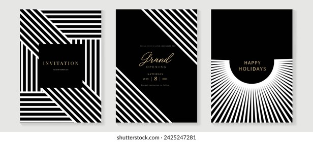 Luxury invitation card background vector. White geometric shape, lines on dark background. Premium design illustration for gala card, grand opening, party invitation, wedding.