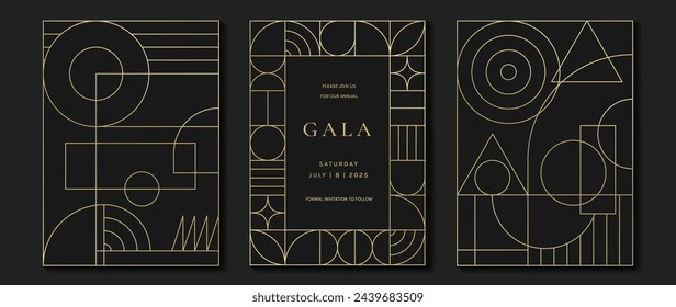 Luxury invitation card background vector. Elegant classic antique design, gold lines gradient on dark background. Premium design illustration for gala card, grand opening, art deco.