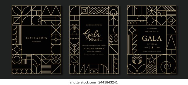 Luxury invitation card background vector. Elegant classic antique design, gold lines gradient on dark background. Premium design illustration for gala card, grand opening, art deco.