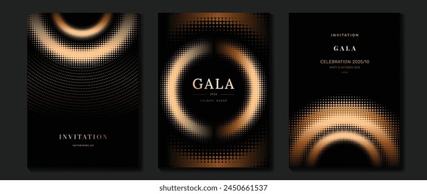 Luxury invitation card background vector. Golden elegant geometric shape, gold lines gradient on dark background. Premium design illustration for gala card, grand opening, wedding, party invitation.