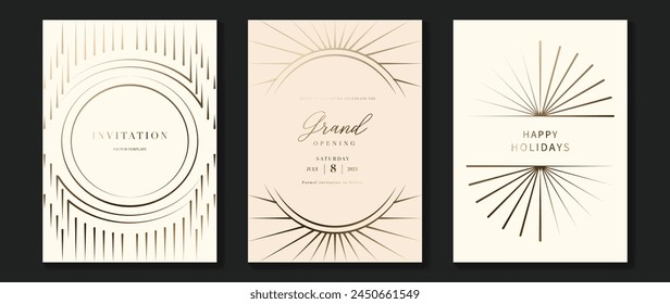 Luxury invitation card background vector. Golden elegant geometric shape, gold lines gradient on light background. Premium design illustration for gala card, grand opening, wedding, party invitation.