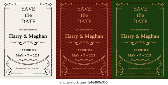 Luxury invitation card background vector. Elegant classic antique design, gold lines , sparkle on a green or red background. Premium design illustration for gala card, grand opening, art deco magazine